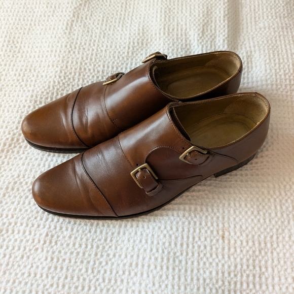 Billy Reid Leather Monk Strap Shoes Size 9.5 Brown Mens Dress Shoe - Picture 2 of 7